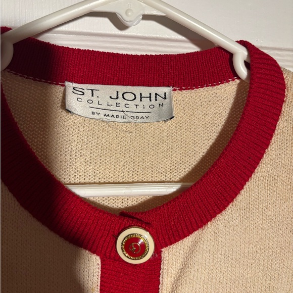 St. John Cream and Red Buttoned Cardigan - Picture 3 of 3
